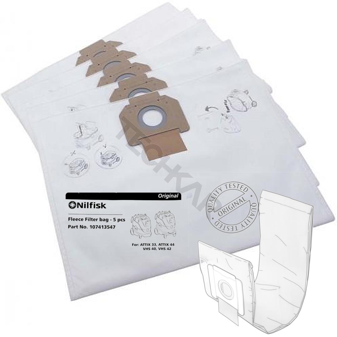 Nilfisk ATTIX 33 44 vreciek (sada 5 kusov) (107413547) FLEECE vrecká pre vysávače FLEX (VCE 33, VCE 44), NILFISK (ATTIX 33,, ATTIX 44, VHS 40), STIHL (SE 133 ME)